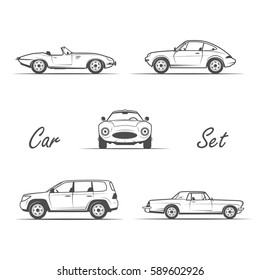 set of cars vintage style - black and white vector illustration