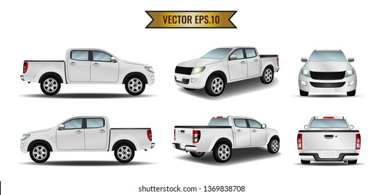 Set cars white realistic isolate on the background. Ready to apply to your design. Vector illustration.
