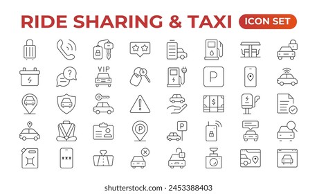 Set of car-sharing Icons. Simple line art style icons pack. Vector illustration.Car and rent simple minimal thin icons. Related car rent, repair, transport, and travel. Editable stroke. illustration.