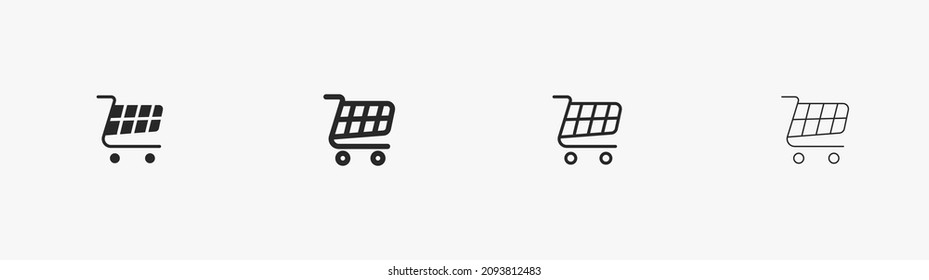 Set of cart icons for web and shop. Retail business isolated icons. Cart for purchase. Add to cart symbol