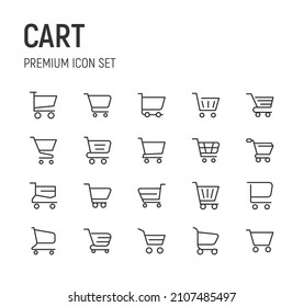 Set of cart line icons. Premium pack of signs in trendy style. Pixel perfect objects for UI, apps and web. 