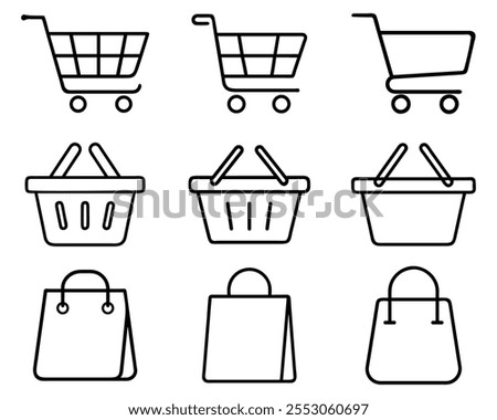 Set cart and shoping bag E-Commerce Icons vector design