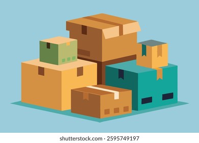 Set of carton box icons in flat cartoon style. Ideal for packaging, shipping, and storage designs. Simple vector illustrations for versatile use in logistics and e-commerce.