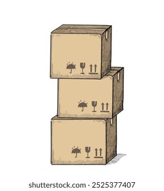 set of carton brown box illustration moving icon transport isolated on white background