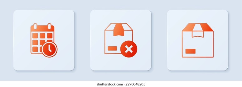 Set Carton cardboard box, Cardboard with calendar and . White square button. Vector