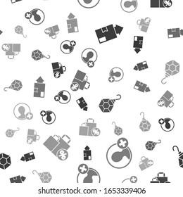 Set Carton cardboard box, Create account screen, Earring and Shoping bag with discount on seamless pattern. Vector