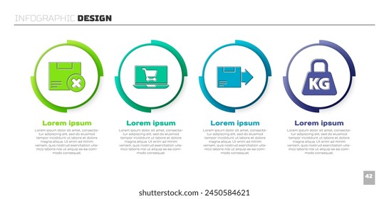 Set Carton cardboard box and delete, Shopping cart on laptop, Carton cardboard box and Weight. Business infographic template. Vector