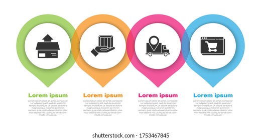 Set Carton cardboard box, Delivery hand with boxes, Delivery tracking and Online shopping on screen. Business infographic template. Vector