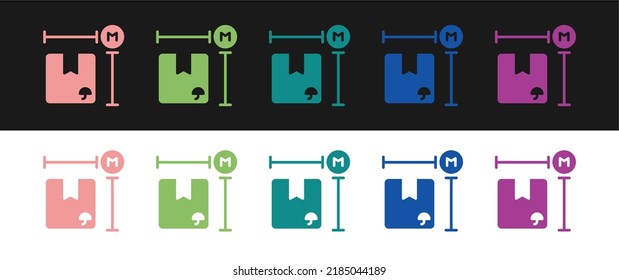 Set Carton cardboard box measurement icon isolated on black and white background. Box, package, parcel sign. Delivery and packaging.  Vector