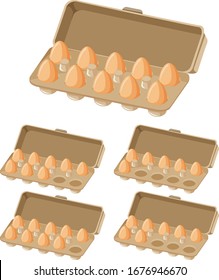 Conjunto de cajas de huevos con diferentes números de huevos en su ilustración