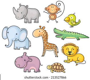 Set of cartoon African animals