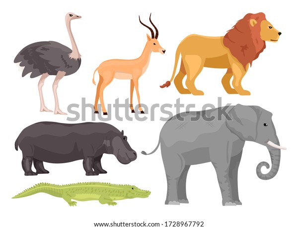 Set Cartoon African Animals Vector Illustration Stock Vector (Royalty ...