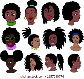 Set of cartoon afro girls.