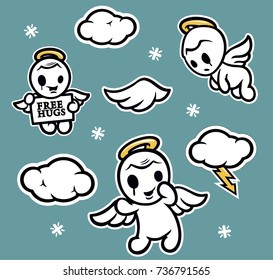 set of cartoon angels flying vector illustration