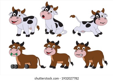 Set of Cartoon Animal Cow, Buffalo and Goat