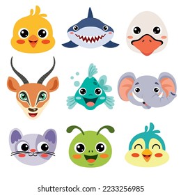 Set Of Cartoon Animal Heads