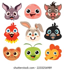 Set Of Cartoon Animal Heads