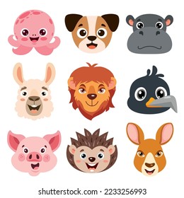 Conjunto De Cabezas De Animales De Caricatura