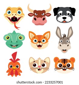 Set Of Cartoon Animal Heads