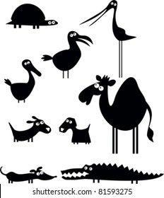 Set of cartoon animal silhouettes