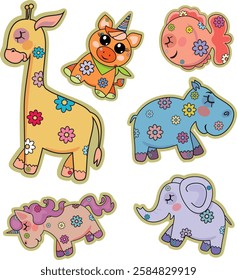 set of cartoon animal stickers vector illustration