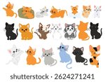 Set of cartoon animal various cat. kitten or cat animal pet design element stock