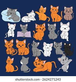 Set of cartoon animal various cat. kitten or cat animal pet design element stock