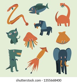 set of cartoon animals