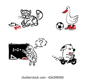 Set of cartoon animals activities isolated on white background Vector illustration