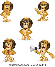 set of cartoon animals Adorable Lion Character Set for Stickers and Prints