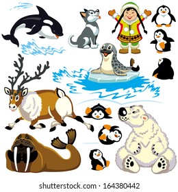 set with cartoon animals of arctic.Isolated pictures for little kids 