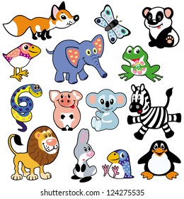 set with cartoon animals for babies and little kids,vector pictures isolated on white background