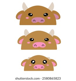 set of cartoon animals. Cow family vector design. Cute design of a group of cows. Set of farm animals. Collection of cute cow face vector cartoon. Cute brown cow vector design