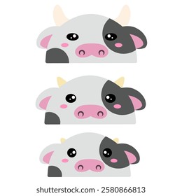 set of cartoon animals. Cow family vector design. Cute design of a group of cows. Set of farm animals. Collection of cute cow face vector cartoon. Cute cow vector design