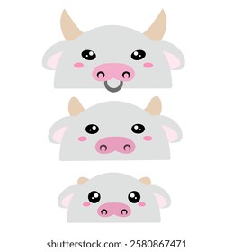 set of cartoon animals. Cow family vector design. Cute design of a group of cows. Set of farm animals. Collection of cute cow face vector cartoon. Cute cow vector design