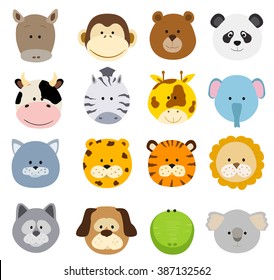 Set of cartoon animals faces. Vector 