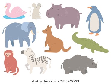 Set of cartoon animals in flat style illustration