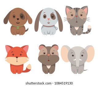 Set of cartoon animals - funny vector illustration for cartoon print. T-shirt graphics for kids.