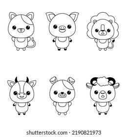 Set  cartoon animals in hand drawn style on white background. Hand drawn illustration. Cartoon vector illustration. Cute symbol. Funny vector illustration. Funny cartoon character.