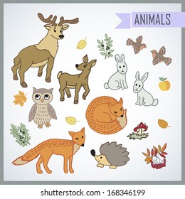 Set of cartoon animals. Illustration for greeting cards, invitations, and other printing and web projects.