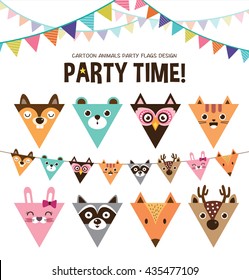 Set of cartoon animals party flags