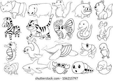 set of cartoon animals vector