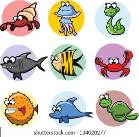 Set of cartoon animals, vector