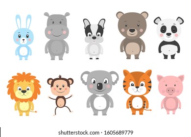 Set of cartoon animals. Vector illustration