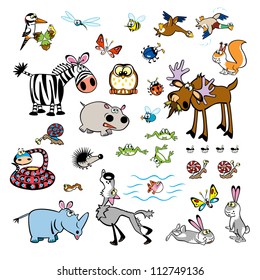 set of cartoon animals,vector pictures isolated on white background,children illustration for babies and little kids