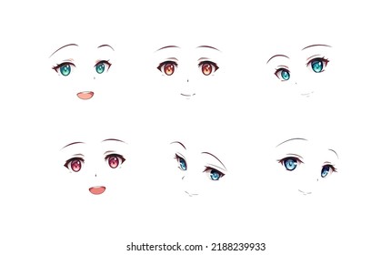 Set of cartoon anime manga style expressions.