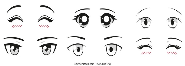 Set of cartoon anime style eyes. Vector stock illustration