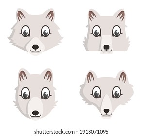 Set von Cartoon arktischen Füchsen. Verschiedene Formen von Tierköpfen.