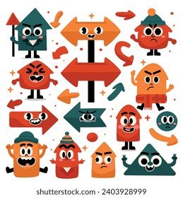 Conjunto de caracteres de flechas de dibujos animados. Ilustración vectorial en un estilo plano.