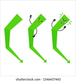Set of cartoon arrows with different emotions. Smiling and angry character. The form is stepped. The nature of the direction. Vector illustration.